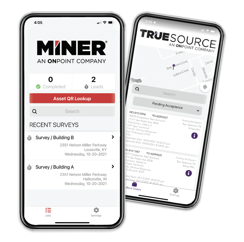 miner corp and truesource mobile application screenshots shown on smartphone