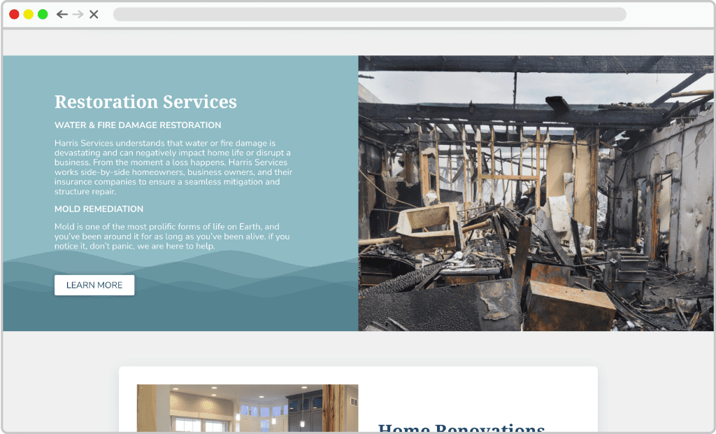 harris services screenshot on desktop of